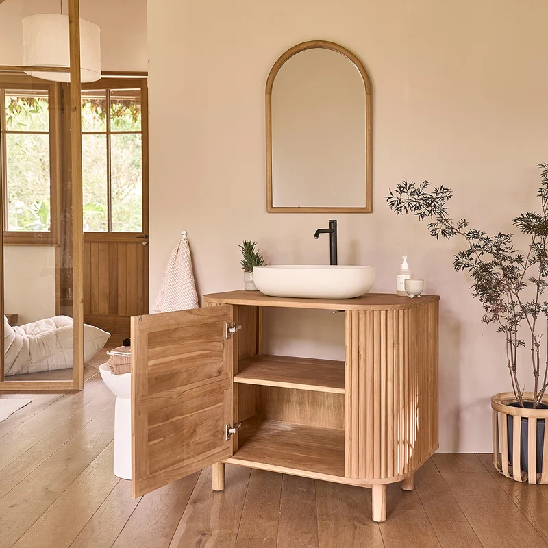 Mueble para lavabo de teca maciza de 90 cm