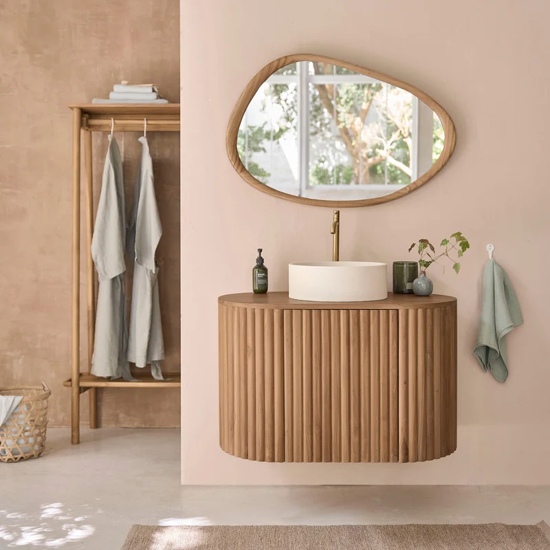 Mueble de baño suspendido de teca maciza de 90 cm
