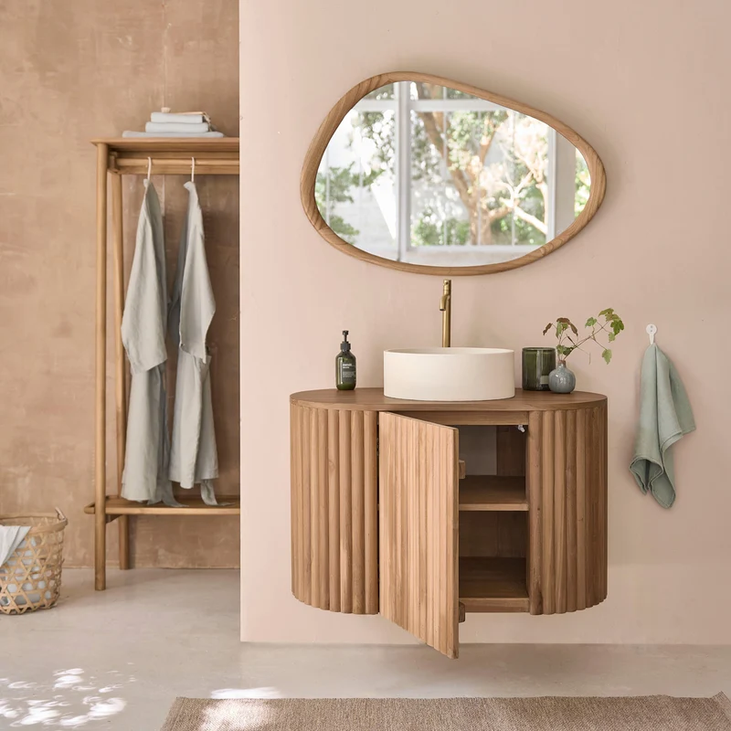 Mueble de baño suspendido de teca maciza de 90 cm