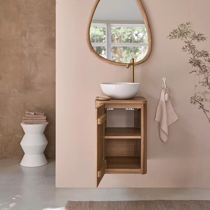 Mueble de lavabo suspendido de teca maciza 40 cm