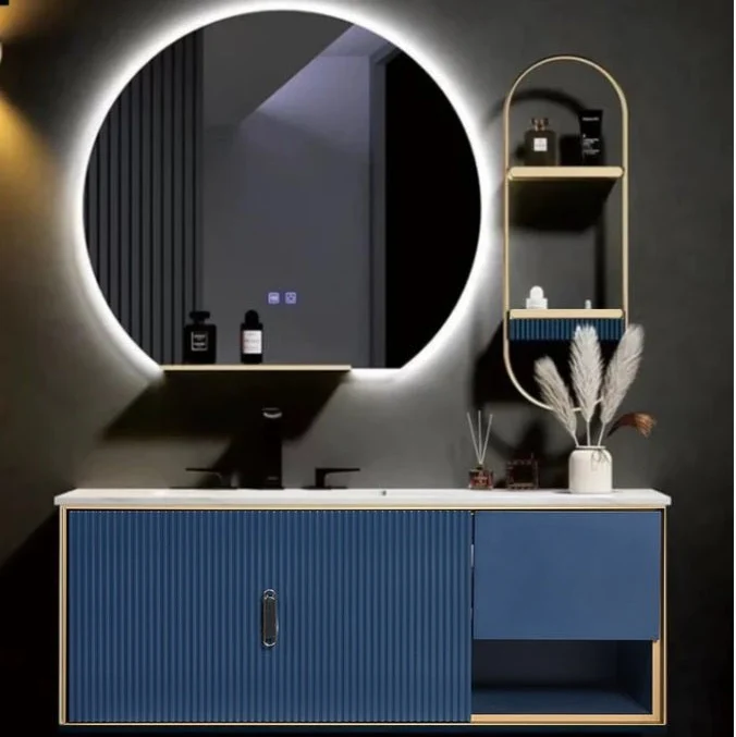Mueble de baño lacado azul espejo Led 4 piezas de 100 cm Alpine