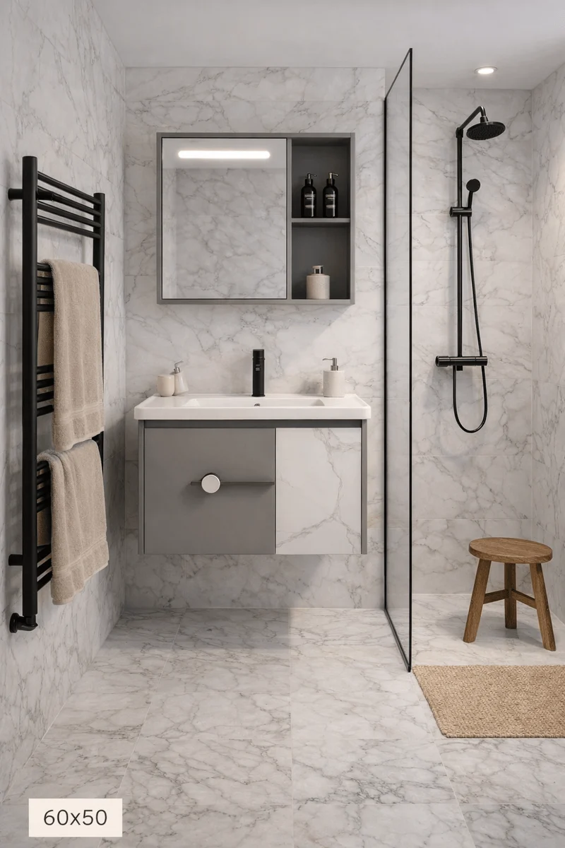 Mueble de baño con lavabo y mueble espejo led 60 cm Liberto