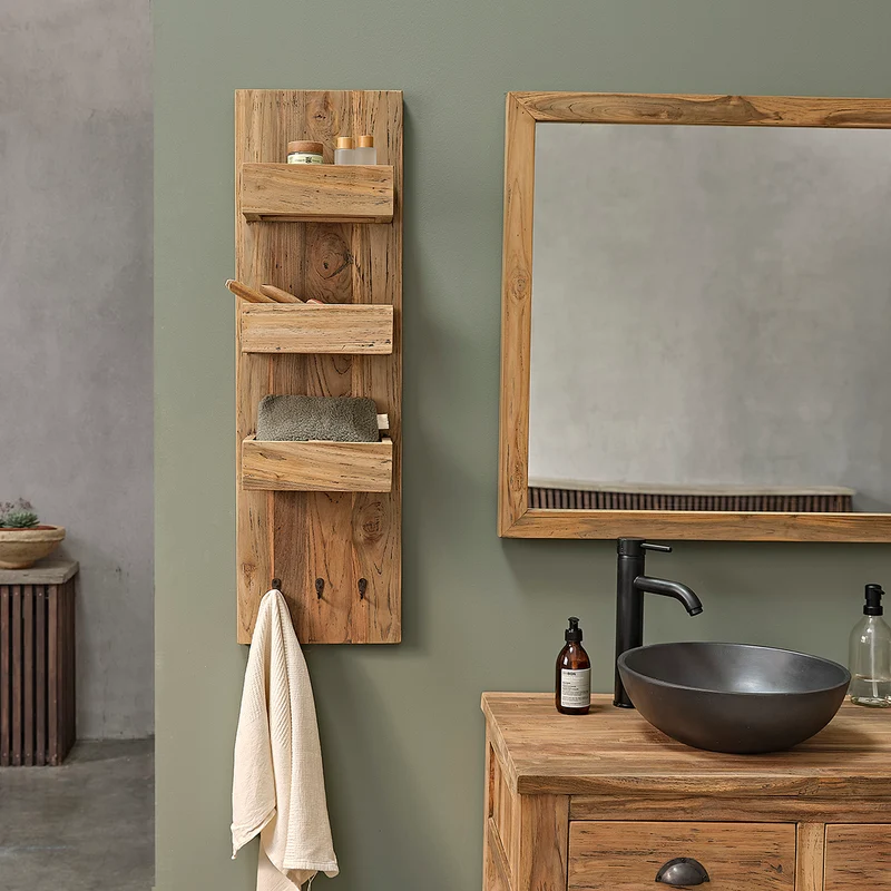 Estantería de pared de teca maciza reciclada 100