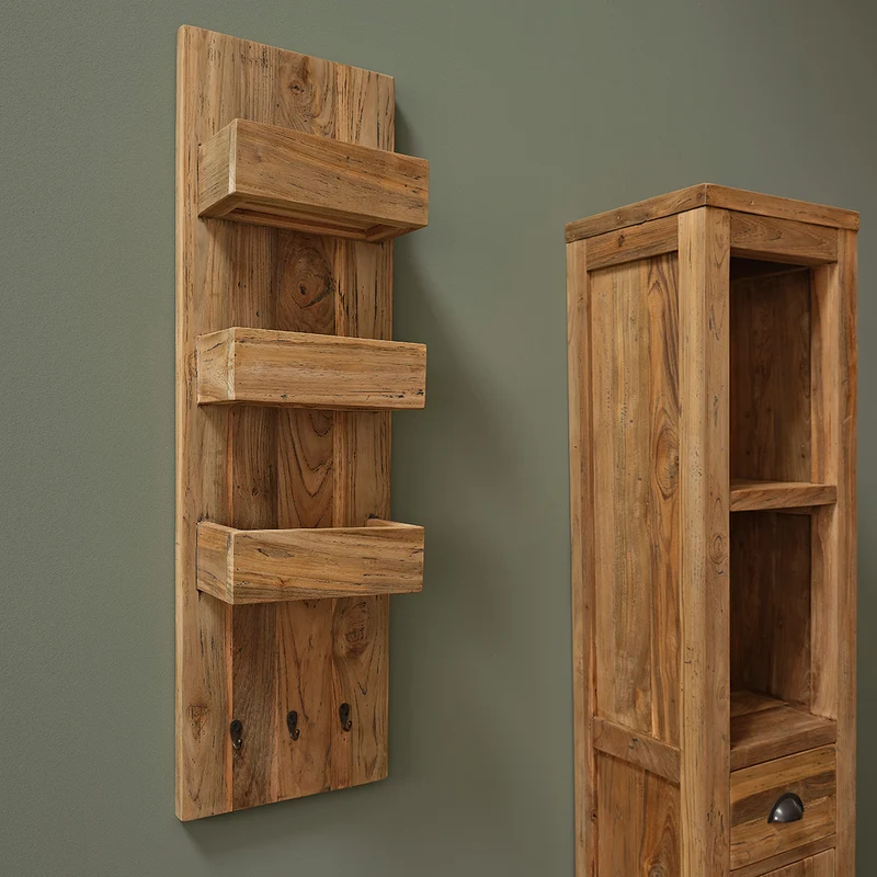 Estantería de pared de teca maciza reciclada 100