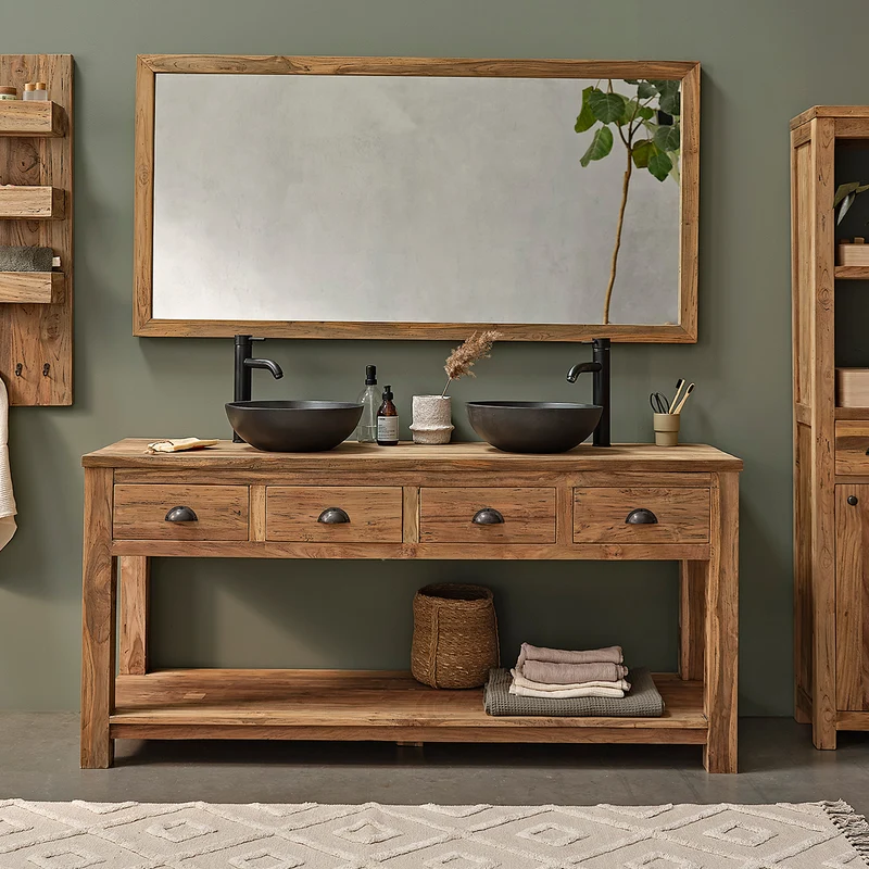Mueble para lavabo de teca maciza reciclada de 165 cm