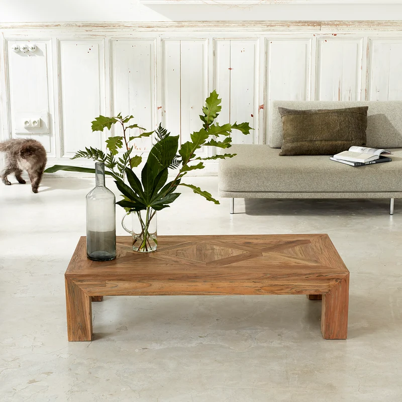 Mesa baja de teca maciza reciclada 120 cm