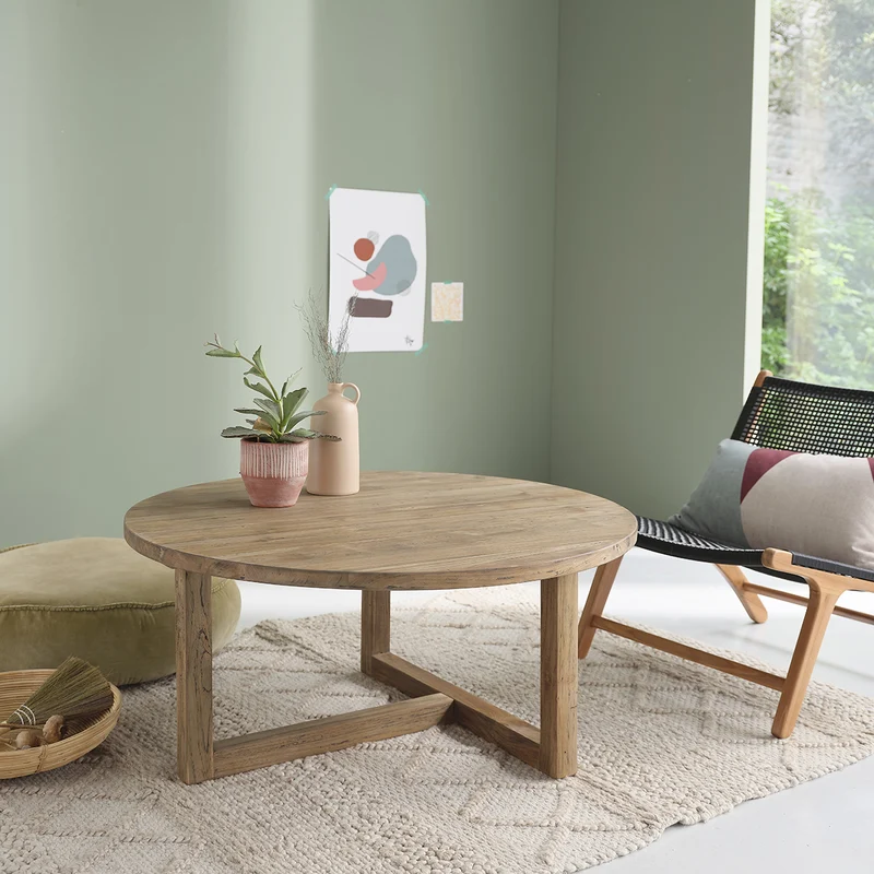 Mesa baja de teca maciza reciclada Ø 100 cm