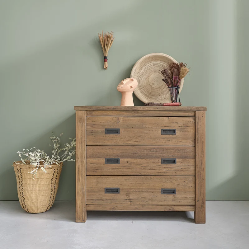 Cómoda de teca maciza reciclada de 90 cm