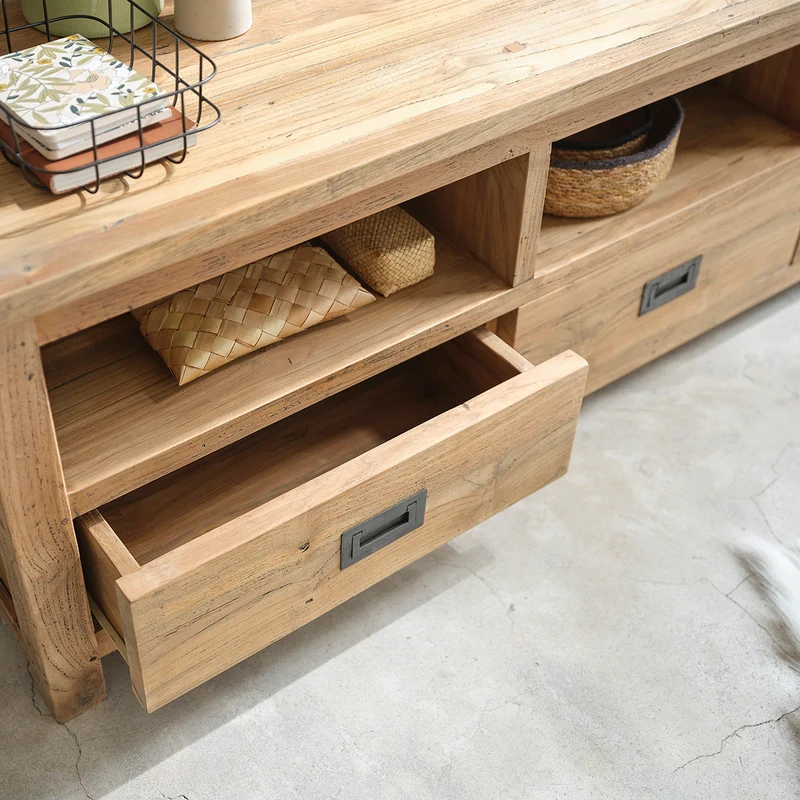 Mueble de TV de teca maciza reciclada de 160 cm