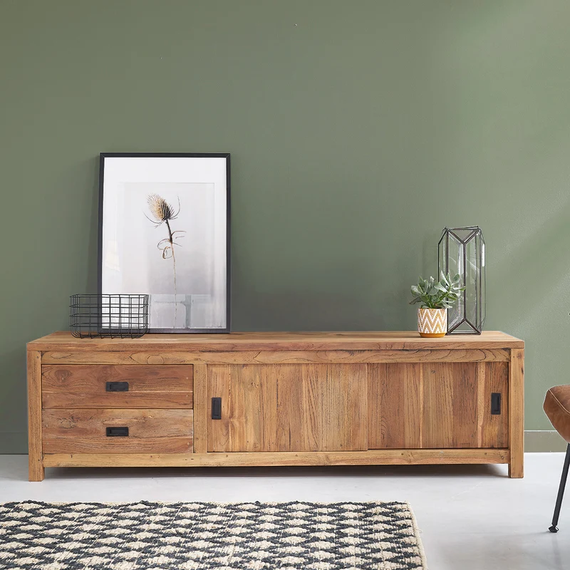 Mueble de TV de teca maciza reciclada de 180 cm