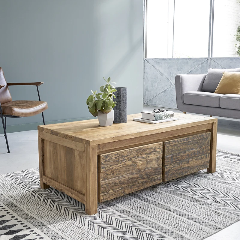 Mesa baja de teca maciza reciclada 120 cm