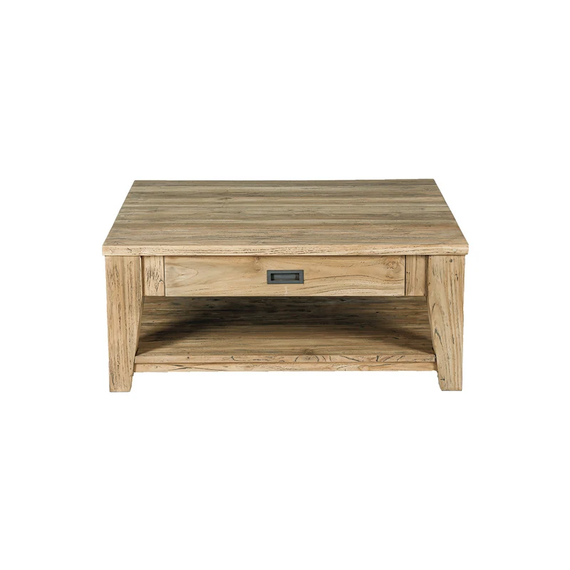 Mesa baja de teca maciza reciclada de 100 cm