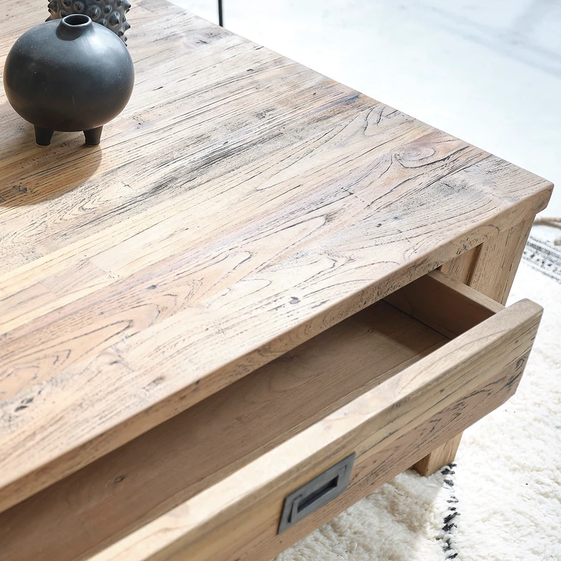 Mesa baja de teca maciza reciclada de 100 cm