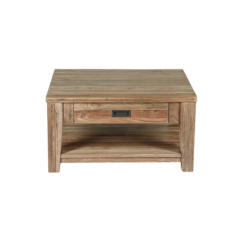 Mesa baja de teca maciza reciclada de 80 cm