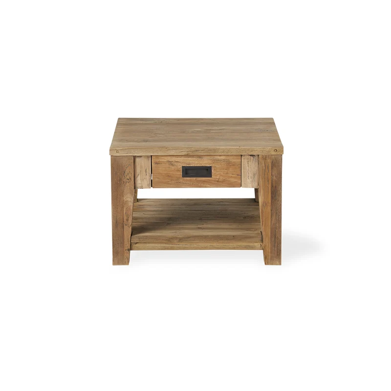 Mesa baja de teca maciza reciclada de 60 cm