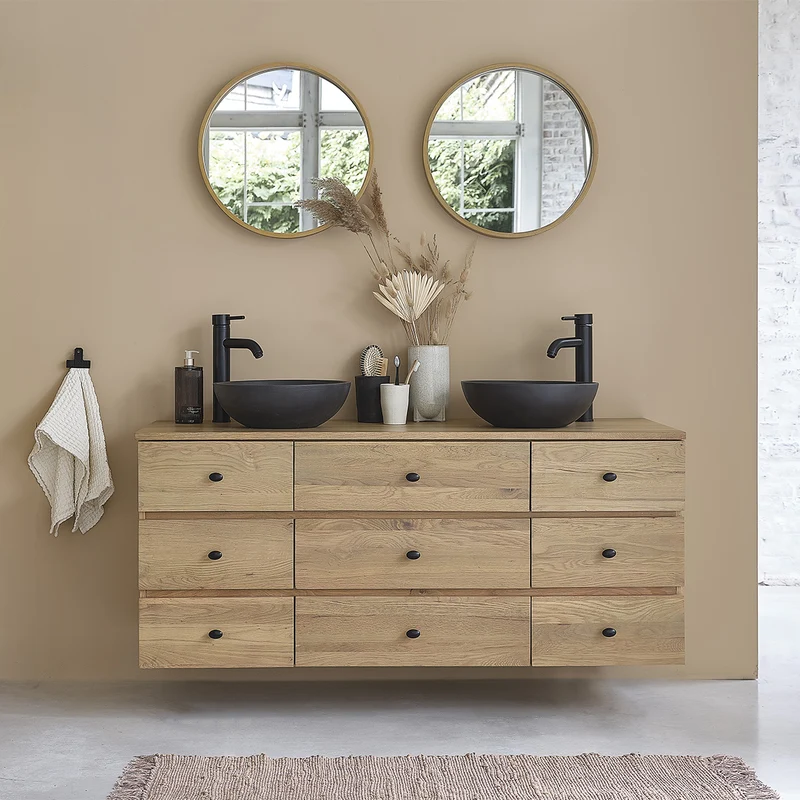 Mueble para lavabo de roble suspendido de 140 cm