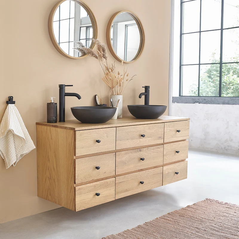 Mueble para lavabo de roble suspendido de 140 cm