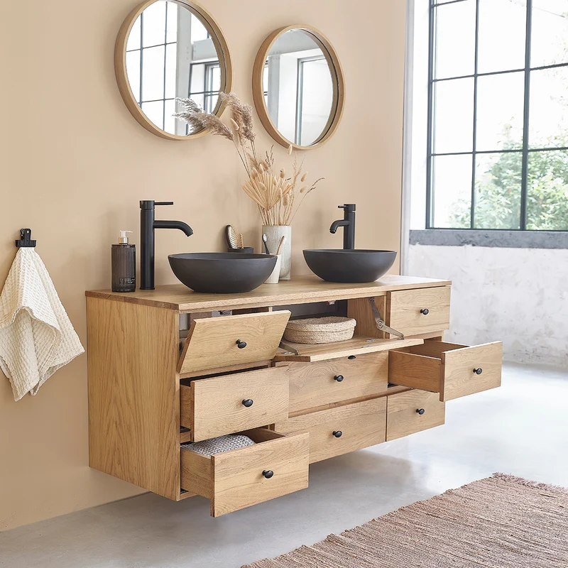 Mueble para lavabo de roble suspendido de 140 cm