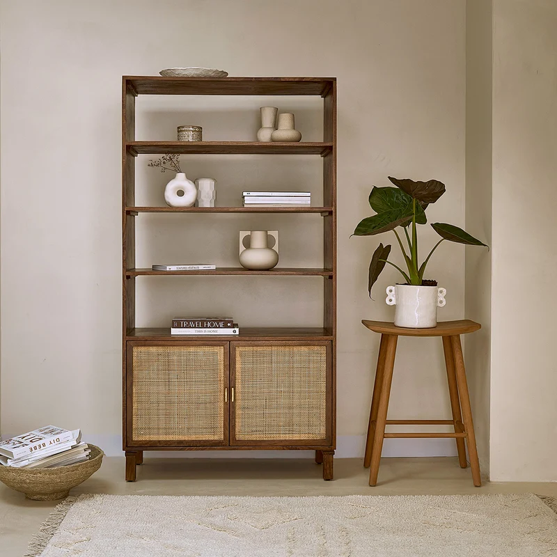 Librería de mango con acabado de nogal y rejilla de 170 cm