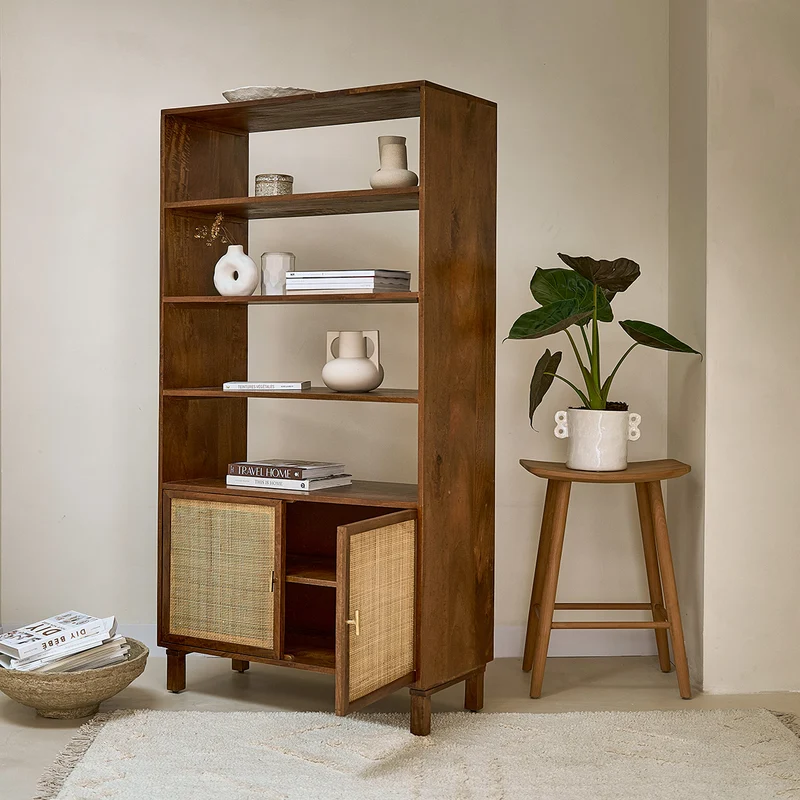 Librería de mango con acabado de nogal y rejilla de 170 cm