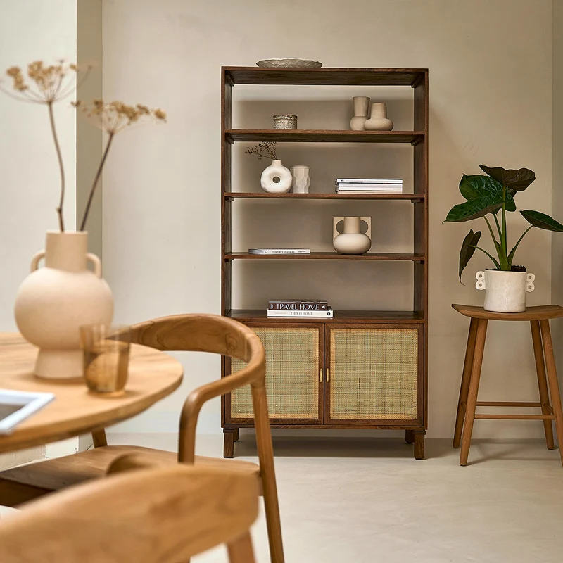 Librería de mango con acabado de nogal y rejilla de 170 cm