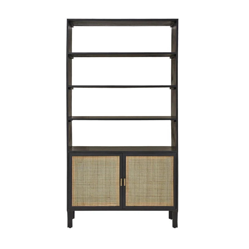 Librería de mango macizo negro y rejilla de 170 cm