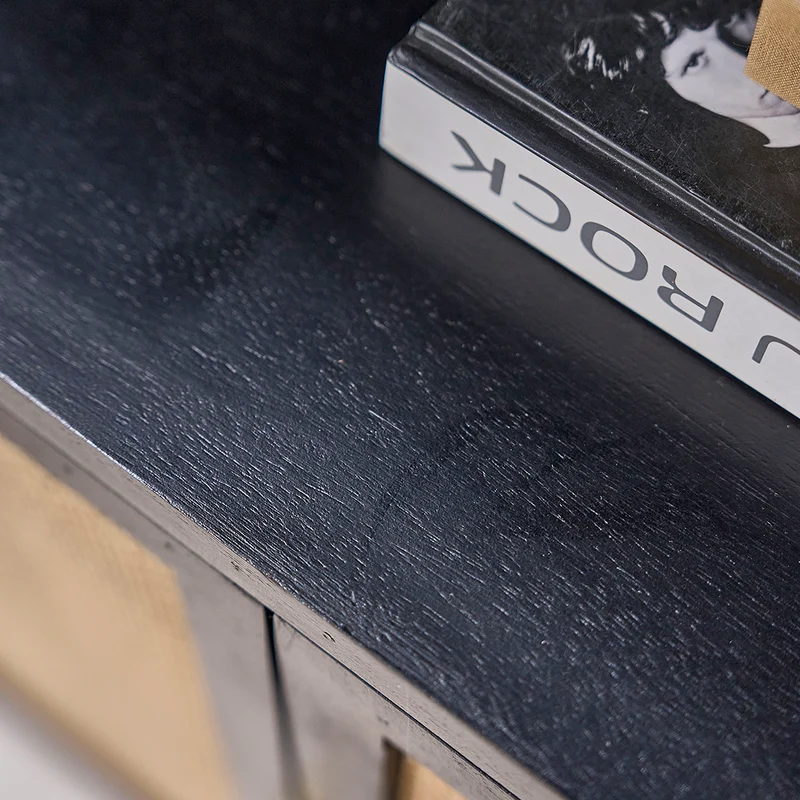 Librería de mango macizo negro y rejilla de 170 cm