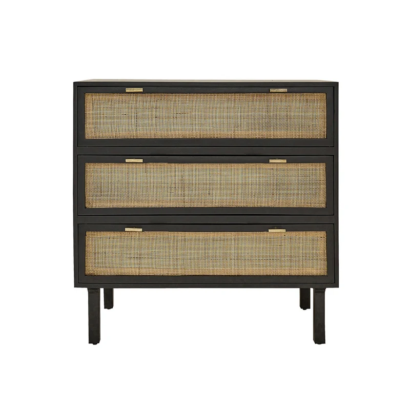 Cómoda de mango macizo y rejilla negra de 90 cm