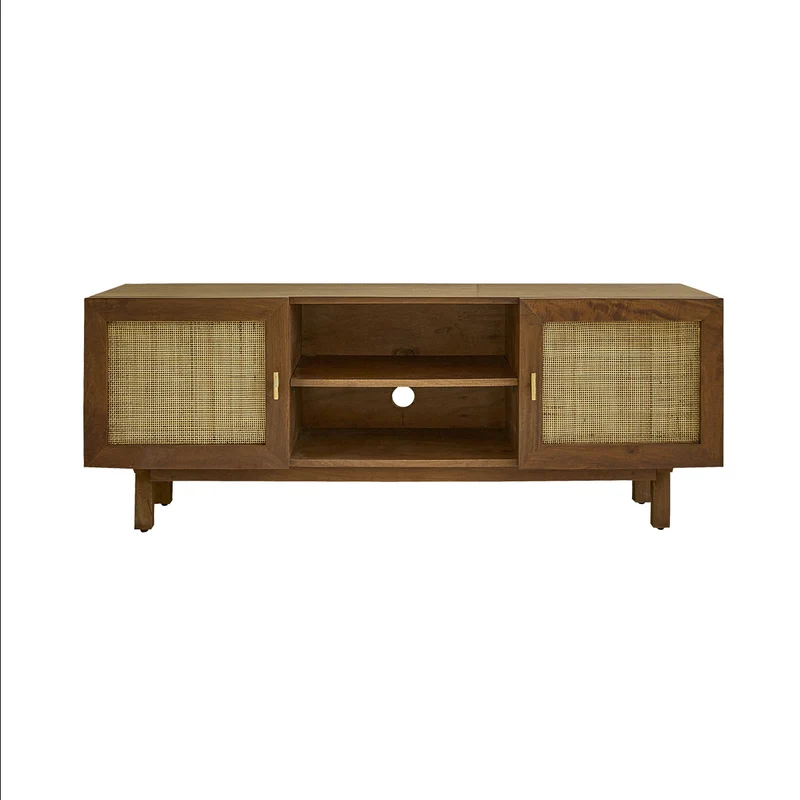 Mueble TV de mango macizo acabado nogal y rejilla de 140 cm