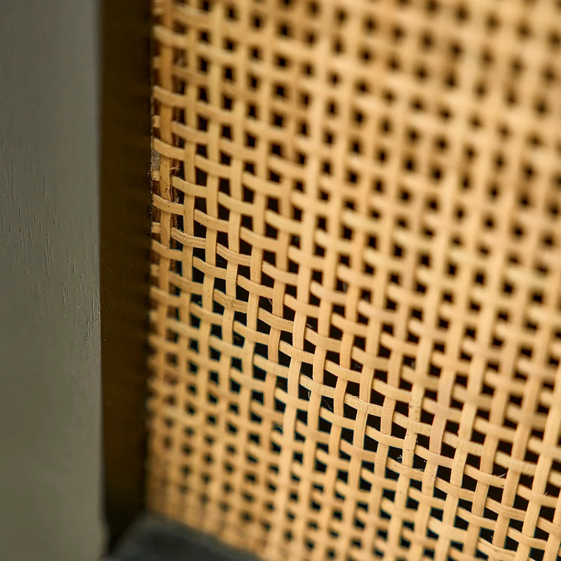 Mueble de TV de mango macizo negro y rejilla de 140 cm