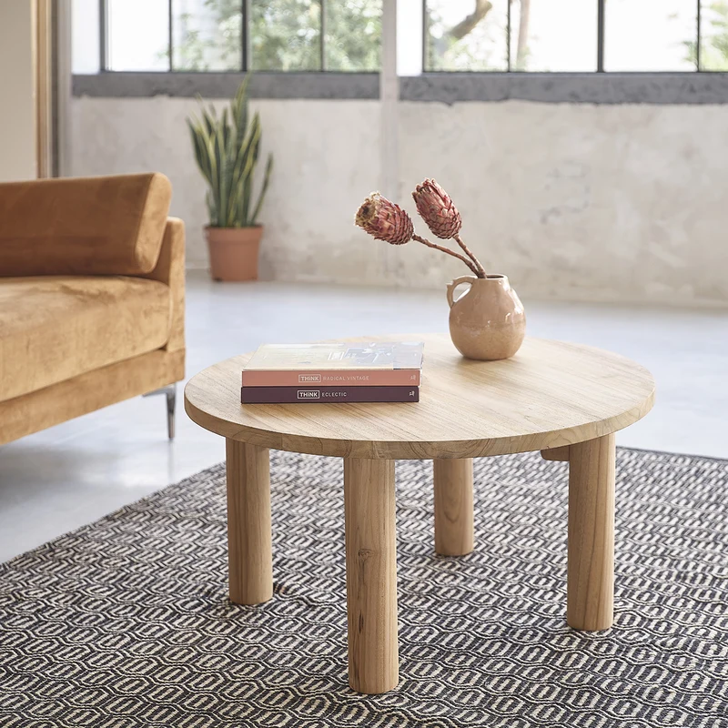 Mesa baja de teca maciza Ø 80 cm
