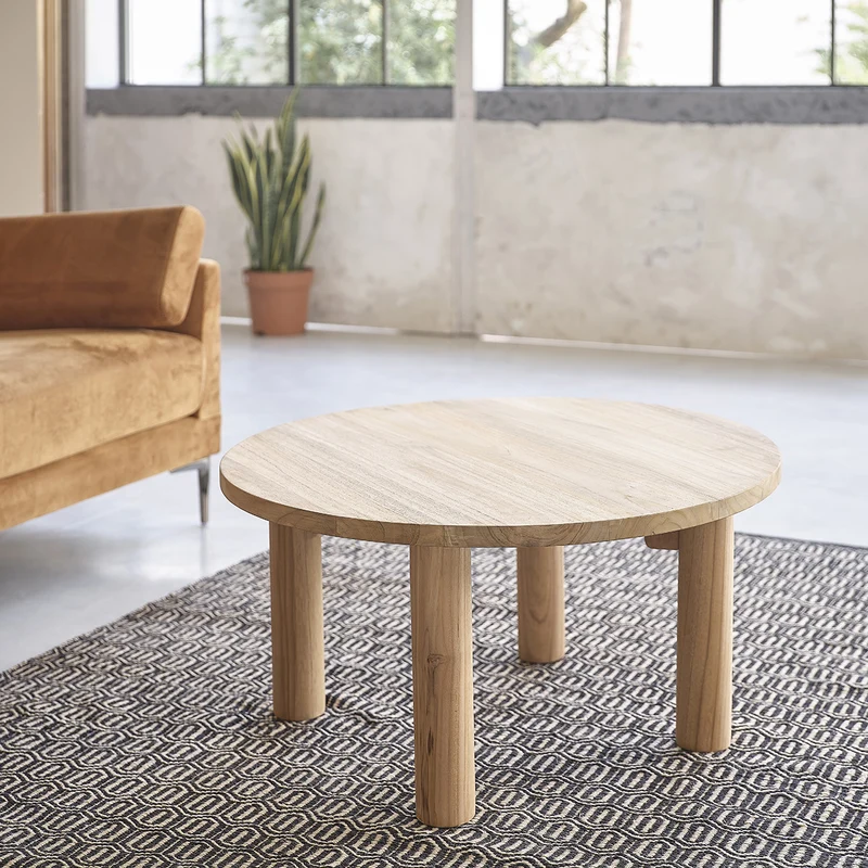Mesa baja de teca maciza Ø 80 cm