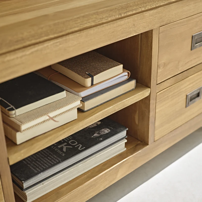 Mueble de TV de teca maciza de 120 cm
