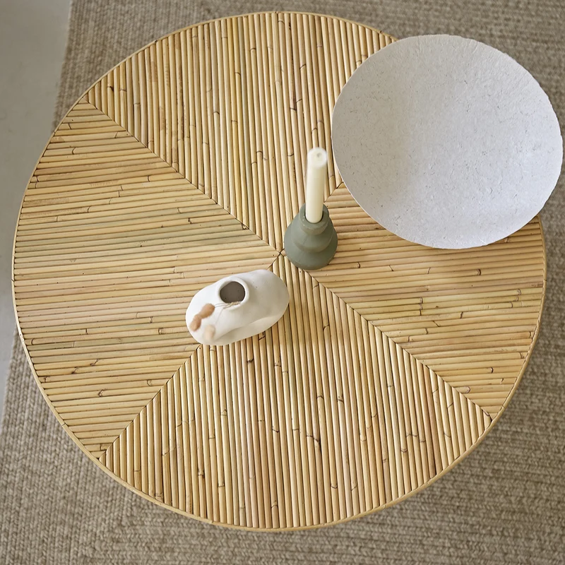 Mesa de centro de caña de ratán Ø 80 cm