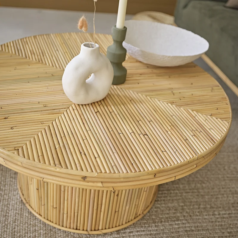 Mesa de centro de caña de ratán Ø 80 cm
