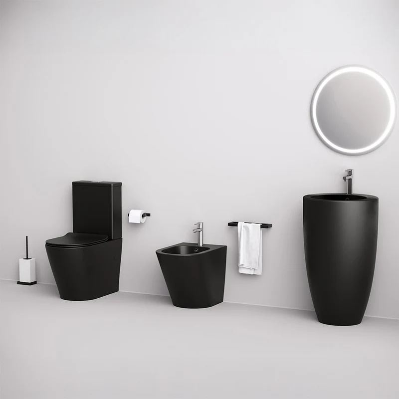 Georgia | Inodoro al Suelo Completo Rimless Adosado a Pared | Tapa Extrafina Amortiguada | Con Codo incluido