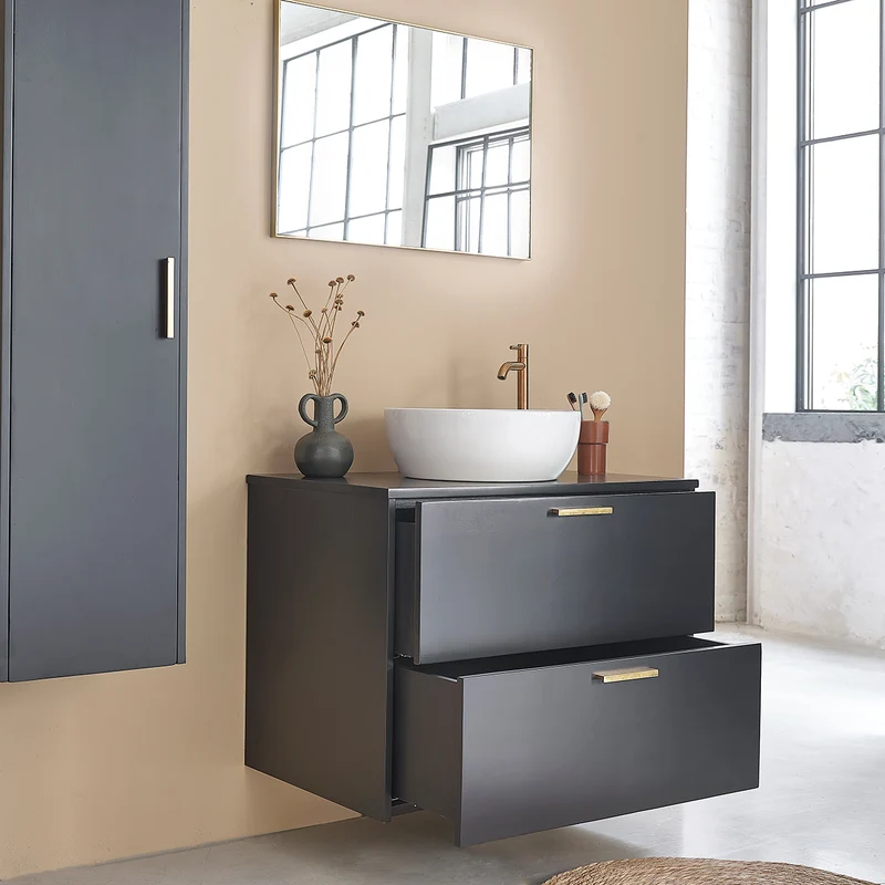 Mueble suspendido para lavabo de acacia maciza negra de 80 cm