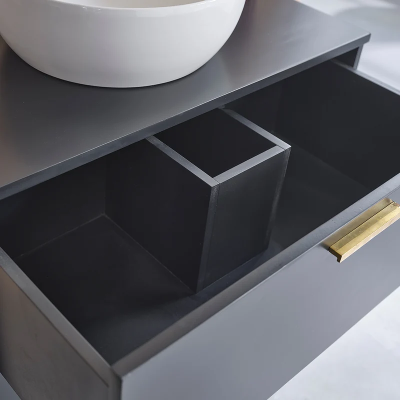 Mueble suspendido para lavabo de acacia maciza negra de 80 cm