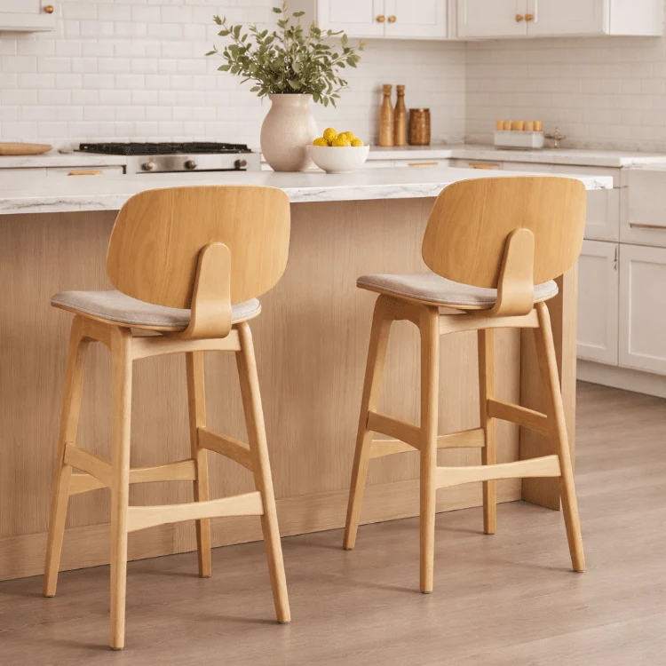 Taburete madera natural y tapizado H65 Everly