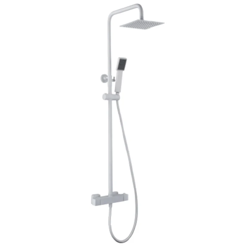 Denver | Columna de ducha con grifo termostatico | Rociador Cuadrado acero inox. S.304 20x20 cm | Extraplano Antical