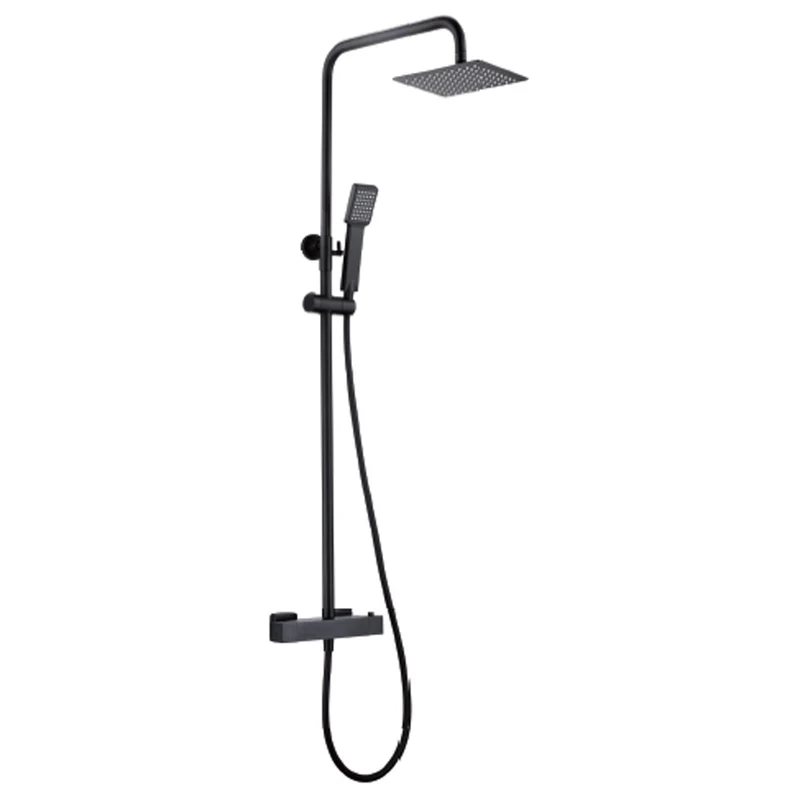 Denver | Columna de ducha con grifo termostatico | Rociador Cuadrado acero inox. S.304 20x20 cm | Extraplano Antical