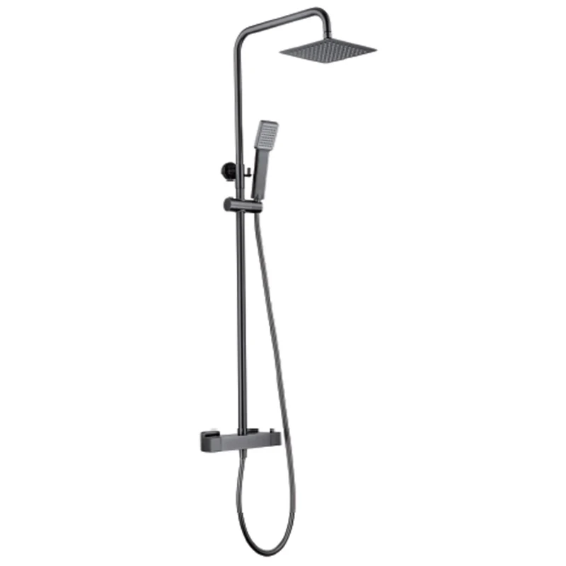 Denver | Columna de ducha con grifo termostatico | Rociador Cuadrado acero inox. S.304 20x20 cm | Extraplano Antical