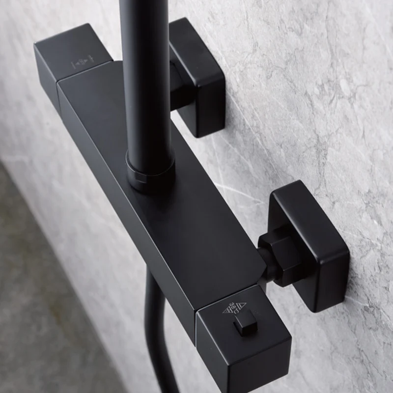 Denver | Columna de ducha con grifo termostatico | Rociador Cuadrado acero inox. S.304 20x20 cm | Extraplano Antical