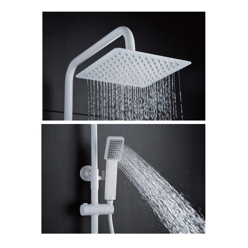 Denver | Columna de ducha con grifo termostatico | Rociador Cuadrado acero inox. S.304 20x20 cm | Extraplano Antical
