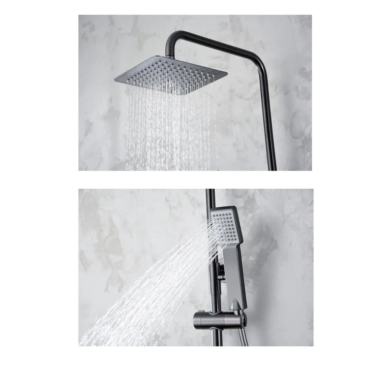 Denver | Columna de ducha con grifo termostatico | Rociador Cuadrado acero inox. S.304 20x20 cm | Extraplano Antical