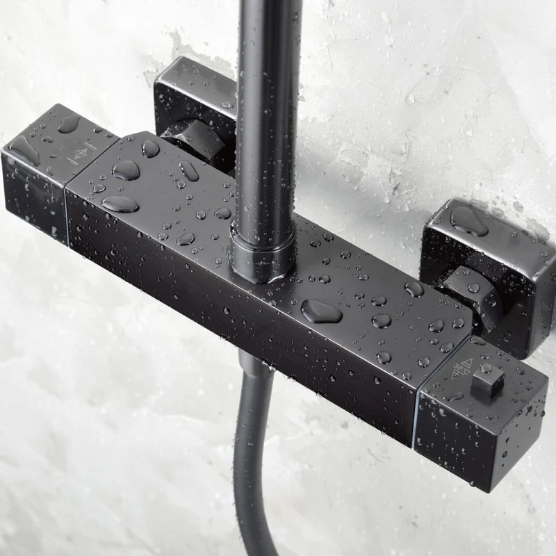 Denver | Columna de ducha con grifo termostatico | Rociador Cuadrado acero inox. S.304 20x20 cm | Extraplano Antical
