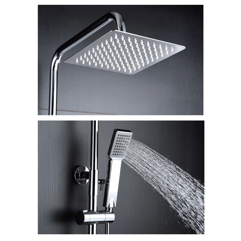 Denver | Columna de ducha con grifo termostatico | Rociador Cuadrado acero inox. S.304 20x20 cm | Extraplano Antical
