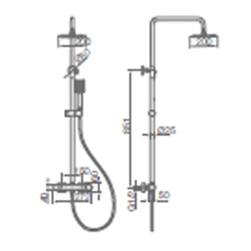 Denver | Columna de ducha con grifo termostatico | Rociador Cuadrado acero inox. S.304 20x20 cm | Extraplano Antical