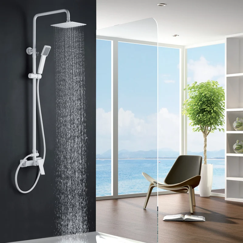 Denver | Columna de ducha con grifo monomando | Rociador Cuadrado acero inox. S.304 20x20 cm | Extraplano Antical