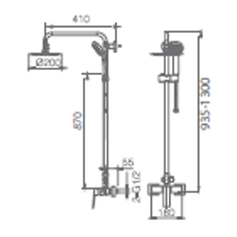 Denver | Columna de ducha con grifo monomando | Rociador Cuadrado acero inox. S.304 20x20 cm | Extraplano Antical